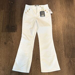 Democracy White Flare Jeans with Gold Accents